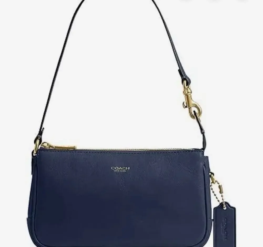 B3-002 Coach Womens Plaza Bag 18 Shoulder Bag Navy Leather CCD09